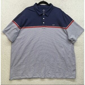 Vineyard Vines Shirt Mens 2XL Blue Red White Gradient Stripe Whale Polo New XXL